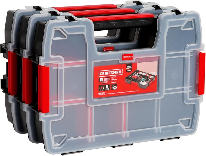 CRAFTSMAN منظم تخزين، منظم قطع صغيرة، 3 عبوات مع 10 أقسام، الغطاء يتضمن قفل آمن (CMST60964M) - Image 1